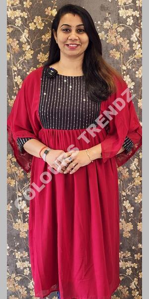 Butterfly-Rayon-With-hand-Work-Kurti: Textilecatalog